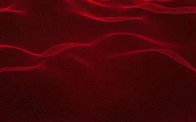 Abstract landscape on a red background. Cyberspace grid. Hi-tech network. . 3D illustration