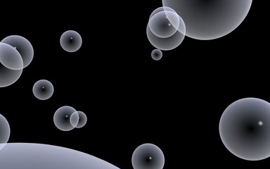 Dark background and light bubbles. Wallpaper, texture with balloons. 3D illustration