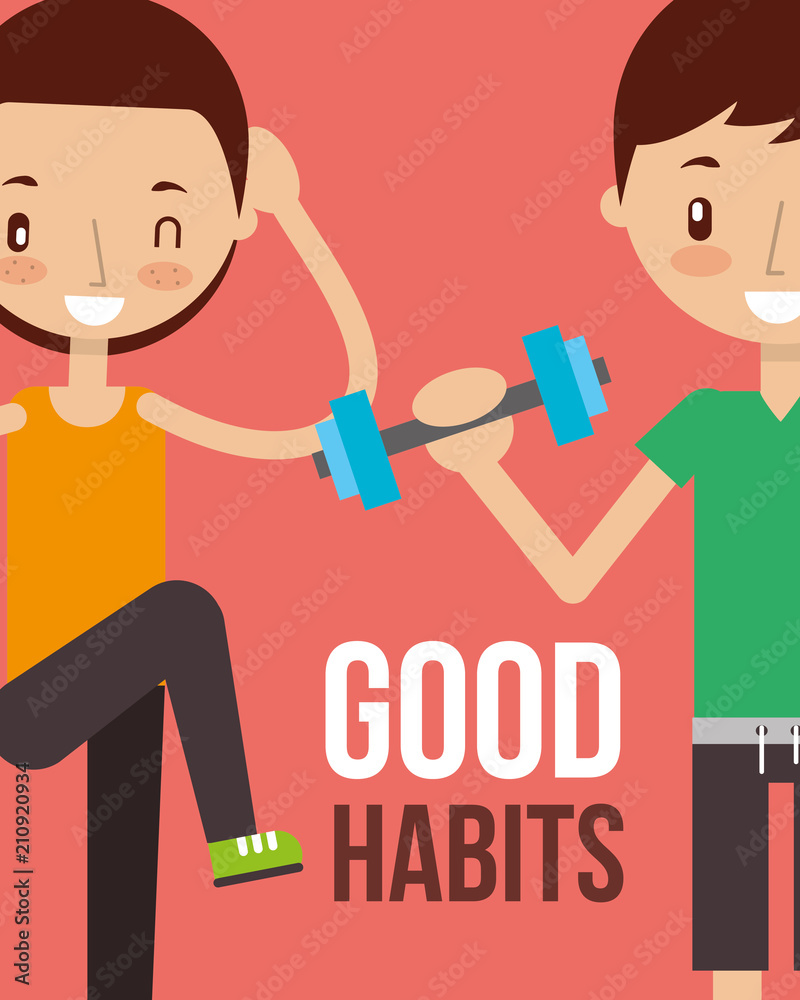 Sticker boy and girl healthy good habits