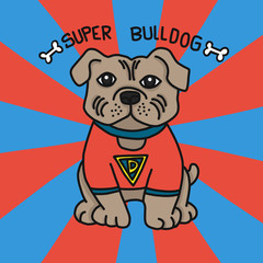 Super Bulldog cartoon vector illustration doodle style