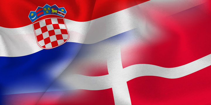 クロアチア　デンマーク　 国旗　サッカー 