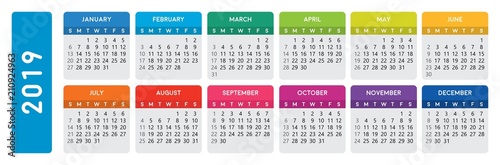 Horizontal Calendar 2019