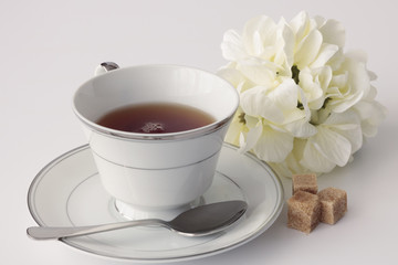 Hot tea in cup and saucer