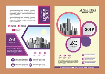 modern cover, brochure, layout for annual report with city background