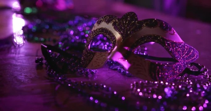 Carnival mask and beads as Mardi Gras decoration