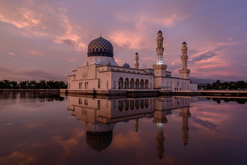 Sunset at Kota Kinabalu City Mosque, Sabah, Borneo.