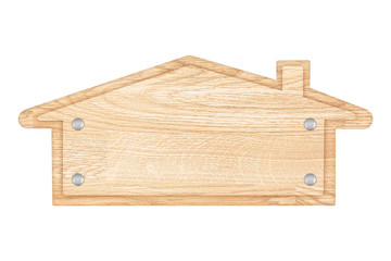wooden sign home shape isolated on white