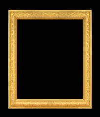The antique gold frame on the black background