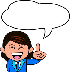 A Woman point to text balloon or bubble above her head