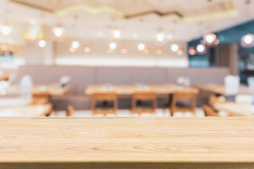 cafe restaurant interior with bokeh light abstract defocused blur background for create montage product display template