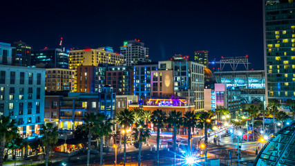 Historic Downtown at night, long exposure of the night vibe. San Diego, California. USA. - obrazy, fototapety, plakaty