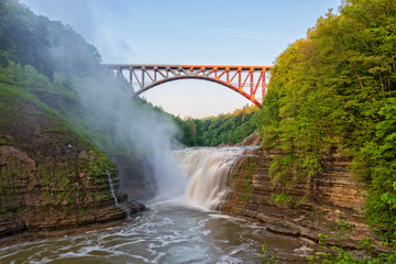 Upper Falls Arched Bridge At Letchworth State Park In New York