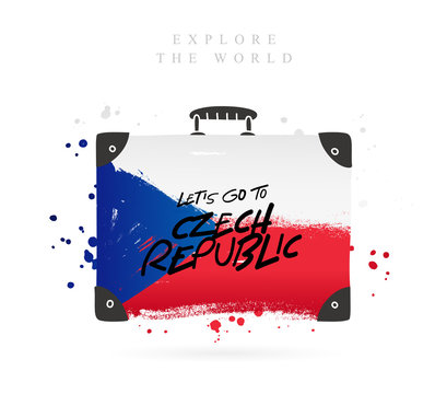 Suitcase with the flag of Czech Republic. Lettering