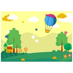 air balloon meadow yard scenery panorama landscape background