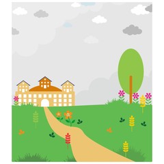 pathway to chateau in the middle of meadow scenery background
