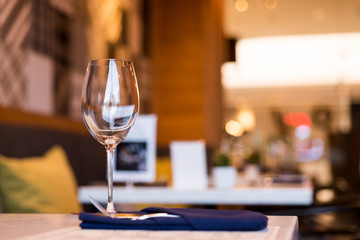 Empty Wine Glasses on table in restaurant