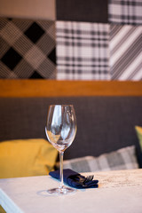 Empty Wine Glasses on table in restaurant