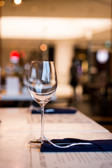 Empty Wine Glasses on table in restaurant