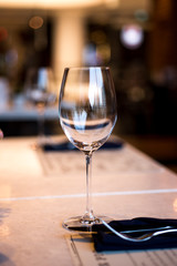 Empty Wine Glasses on table in restaurant