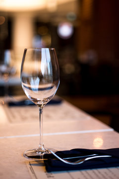 Empty Wine Glasses on table in restaurant