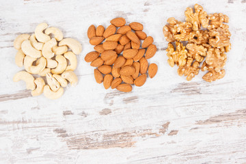 Fototapeta premium Various dried fruits containing vitamin B and dietary fiber, healthy nutrition concept