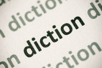 word diction  printed on paper macro