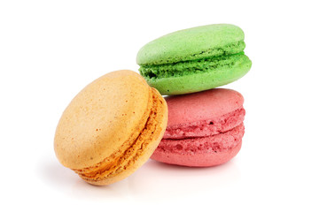 colorful macaroons isolated on white background closeup