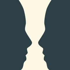 A vase or two face profile view. Optical illusion. Human head make silhouette of goblet