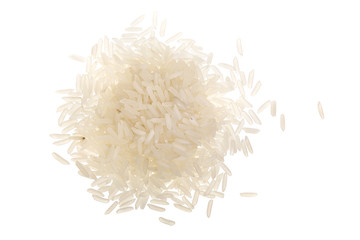 rice grains isolated on white background. Top view. Flat lay