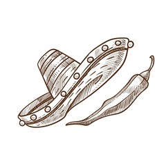 Sombrero traditional Mexican hat monochrome sketch vector illustration