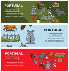 Portugal travel landmark symbols vector banners