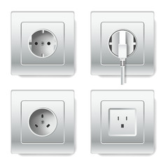 Sockets and electric plugs vector 3D cions