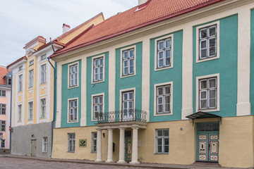 Tallinn in Estonia, post office in the medieval city, typical facades
