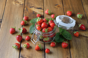 Organic fresh strawberry in a jar