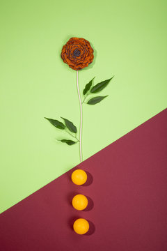 Brooch of fulled wool in the form of a flower on a color background