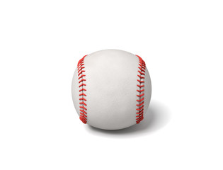 3d rendering of a single white baseball with red stitching throwing a shadow on a white background.