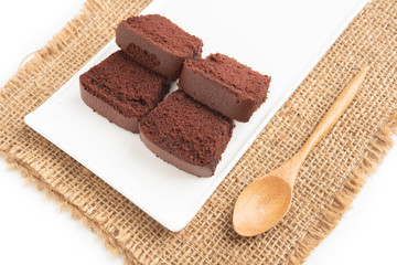 sliced bar cake chocolate slice slices in white background