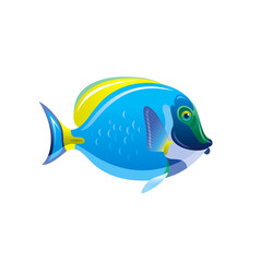 Vector illustration eps10, isolated on white background. Realistic sea animal symbol, 3d Acanthurus surgeon fish. Tropical underwater aquatic creatures, cartoon cute icon. Summer travel flat sign.