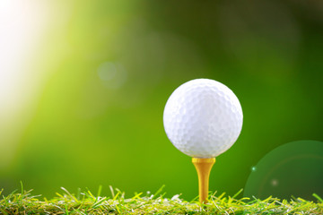 緑背景のゴルフボールとティー