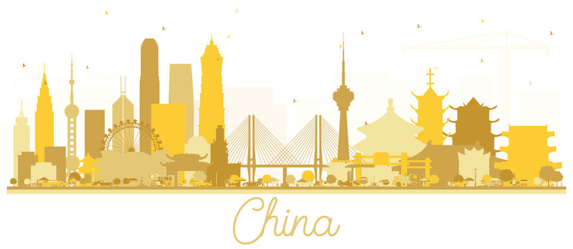 China City skyline Golden silhouette.
