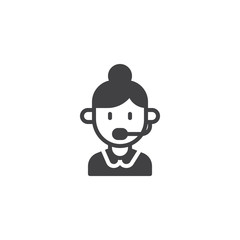 Telemarketer woman vector icon. filled flat sign for mobile concept and web design. Female Operator in headset simple solid icon. Symbol, logo illustration. Pixel perfect vector graphics