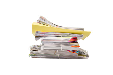 Stack of business papers isolated on white background