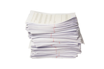 Stack of business papers isolated on white background