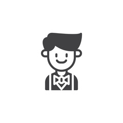 Waiter man vector icon. filled flat sign for mobile concept and web design. Restaurant worker simple solid icon. Symbol, logo illustration. Pixel perfect vector graphics