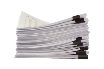 Stack of business papers isolated on white background