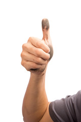 The hands are dusty black on a white background.