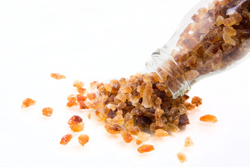 Brown sugar gravel crystals On a white background