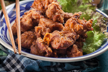 Crispy chicken karaage with lettuce