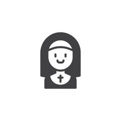 Nun smiling vector icon. filled flat sign for mobile concept and web design. Profession simple solid icon. Symbol, logo illustration. Pixel perfect vector graphics