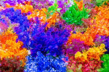 Fototapeta na wymiar the Multicolor plastic flower tree